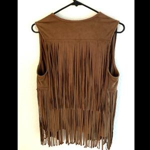 NEVER WORN Brown Suede Fringe Vest